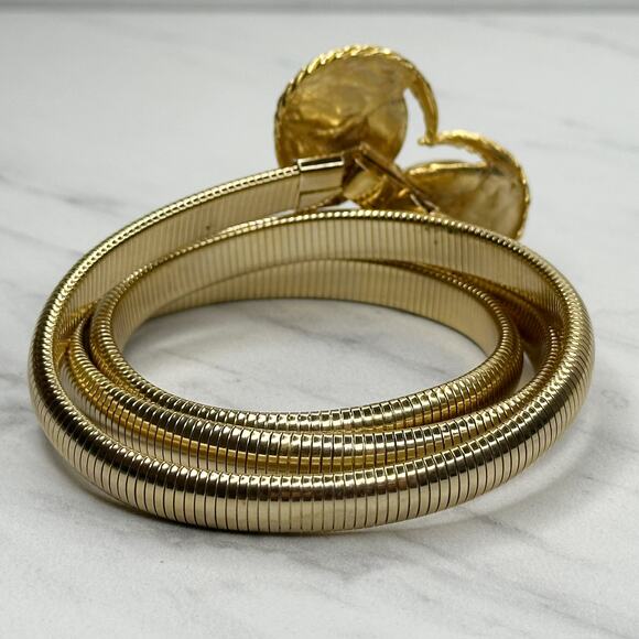 Vintage Rhinestone Heart Gold Coil Stretch Cinch Belt Small (S) Retro Glam ✨ - Picture 4 of 7